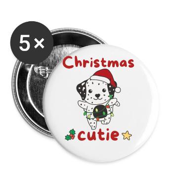 Chiens de Noël dalmates Mignon de Noël - Lot de 5 grands badges (56 mm) - blanc - Devant