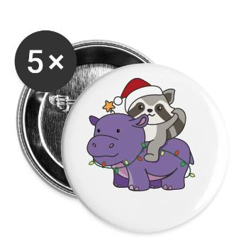 Christmas Hippo Raccoon Merry Christmas Hippo - Buttons large 2.2''/56 mm (5-pack) - white - Front