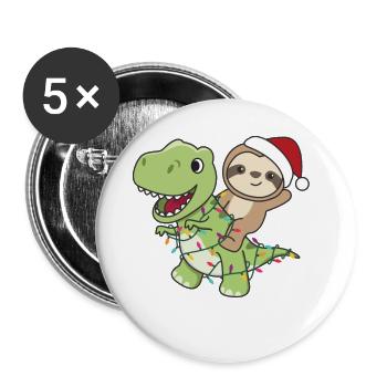 Sloth Trex Noël Neige Hiver Animaux - Lot de 5 grands badges (56 mm) - blanc - Devant