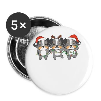 Berger australien Noël Chiens mignons - Lot de 5 grands badges (56 mm) - blanc - Devant