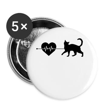Katze Herzschlag - Buttons groß 56 mm (5er Pack) - Weiß - Vorne