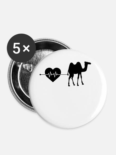 Dromedar Kamel Herzschlag - Buttons groß 56 mm (5er Pack) - Weiß