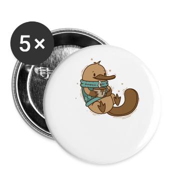 Platypus in winter with sweater and coffee - Buttons large 2.2''/56 mm (5-pack) - white - Front