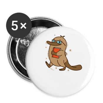 cunning platypus with book and glasses - Buttons large 2.2''/56 mm (5-pack) - white - Front
