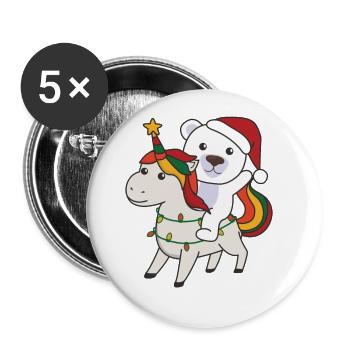 Weihnacht Einhorn Eisbär frohe Weihnachten Einhorn - Buttons groß 56 mm (5er Pack) - Weiß - Vorne