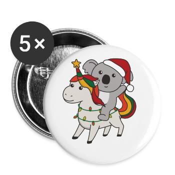 Licorne de Noël Koala Joyeux Noël Licorne - Lot de 5 grands badges (56 mm) - blanc - Devant