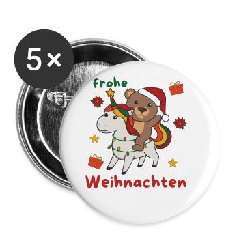 Weihnachts Einhorn Bär frohe Weihnachten Einhorn - Buttons groß 56 mm (5er Pack) - Weiß - Vorne