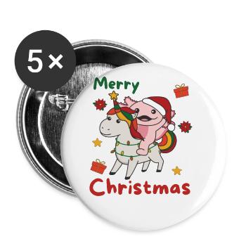Noël Axolotl Joyeux Noël Licorne - Lot de 5 grands badges (56 mm) - blanc - Devant