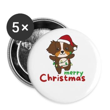 Berger australien Joyeux animaux de Noël - Lot de 5 grands badges (56 mm) - blanc - Devant