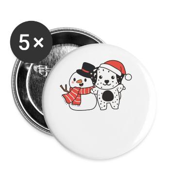 Dalmatiner mit Schneemann im Winter zu Weihnachten - Buttons groß 56 mm (5er Pack) - Weiß - Vorne