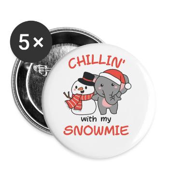 Elephant Chillin with my snowmie snowman - Buttons large 2.2''/56 mm (5-pack) - white - Front