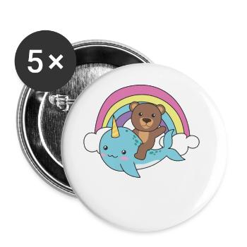 Narwhal Bear Ocean Unicorn kawaii Rainbow - Lot de 5 grands badges (56 mm) - blanc - Devant
