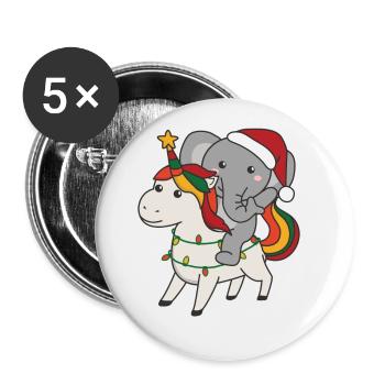 Éléphant de Noël Joyeux Noël Licorne - Lot de 5 grands badges (56 mm) - blanc - Devant