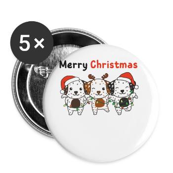 Dalmatians Merry Christmas Cute Dogs - Buttons large 2.2''/56 mm (5-pack) - white - Front