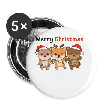Shiba Inu Joyeux Noël Noël Chiens mignons - Lot de 5 grands badges (56 mm) - blanc - Devant