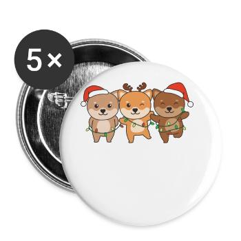 Shiba Inu Weihnachten Weihnachtstiere süße Hunde - Buttons groß 56 mm (5er Pack) - Weiß - Vorne