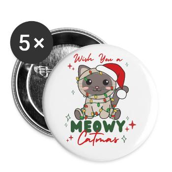 cat christmas animals cute cat meowy catmas - Buttons large 2.2''/56 mm (5-pack) - white - Front
