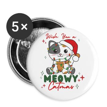 cat christmas animals cute cat meowy catmas - Buttons large 2.2''/56 mm (5-pack) - white - Front