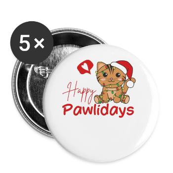 Cat Christmas Cute Cats Happy Pawlidays - Buttons large 2.2''/56 mm (5-pack) - white - Front