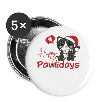 Cat Christmas Cute Cats Happy Pawlidays - Buttons large 2.2''/56 mm (5-pack) - white - Front
