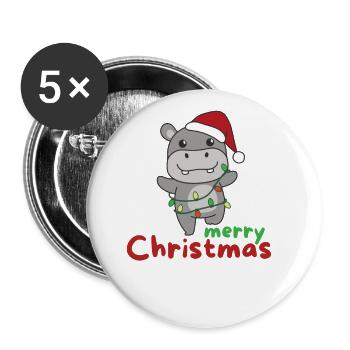 Hippo Merry Christmas Winter Animals Hippos - Buttons large 2.2''/56 mm (5-pack) - white - Front