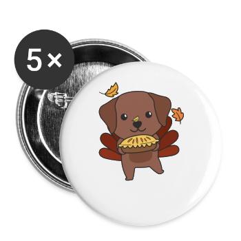 Tenue de thanksgiving Day dinde Labrador avec tarte - Lot de 5 grands badges (56 mm) - blanc - Devant