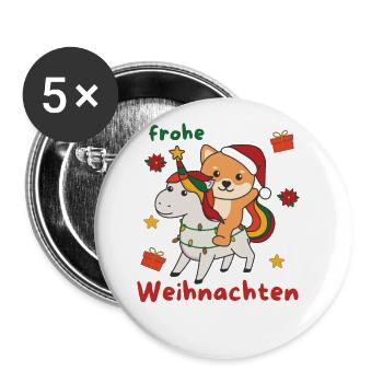 Weihnachts Shiba Inu frohe Weihnachten Einhorn - Buttons groß 56 mm (5er Pack) - Weiß - Vorne