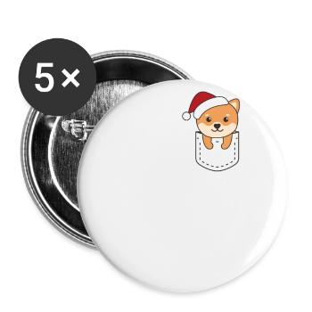 Fröhliche Weinachten süßer Shiba Inu Brusttasche - Buttons groß 56 mm (5er Pack) - Weiß - Vorne