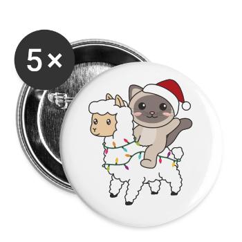 Katze Lama Alpaka Weihnachten Schnee Winter Tiere - Buttons groß 56 mm (5er Pack) - Weiß - Vorne