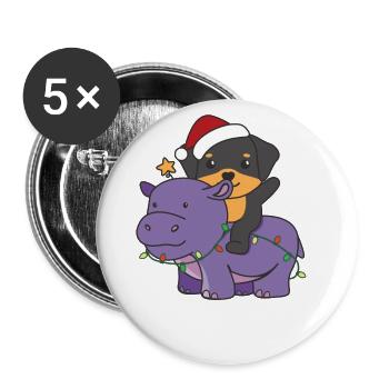 Weihnachts Hippo Rottweiler frohe Weihnachten Hund - Buttons groß 56 mm (5er Pack) - Weiß - Vorne