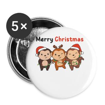 Monkey Christmas Animals Monkeys Merry Christmas - Buttons large 2.2''/56 mm (5-pack) - white - Front