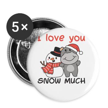 Hippo I love you snow much snowman wordplay - Buttons large 2.2''/56 mm (5-pack) - white - Front
