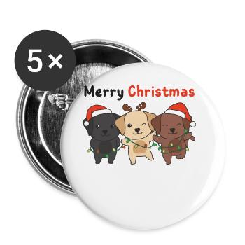 Labrador Joyeux Noël mignons chiens - Lot de 5 grands badges (56 mm) - blanc - Devant