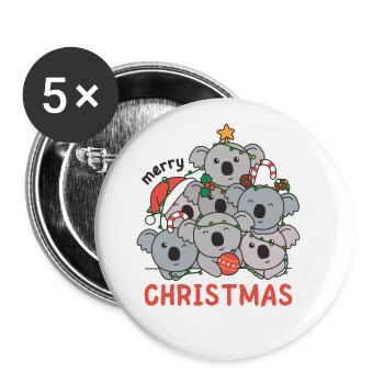 Koala Arbre de Noël Joyeux Noël - Lot de 5 grands badges (56 mm) - blanc - Devant