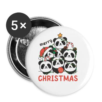 Panda Arbre de Noël Joyeux Noël - Lot de 5 grands badges (56 mm) - blanc - Devant