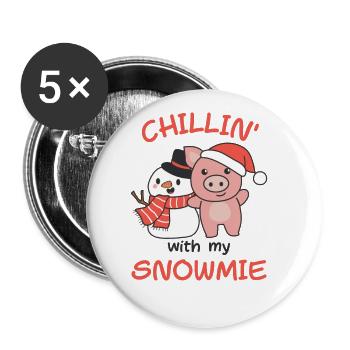 Pig Chillin with my snowmie snowman - Buttons large 2.2''/56 mm (5-pack) - white - Front