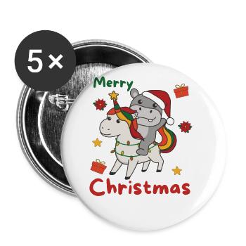 Licorne de Noël Hippopotame Joyeux Noël Licorne - Lot de 5 grands badges (56 mm) - blanc - Devant