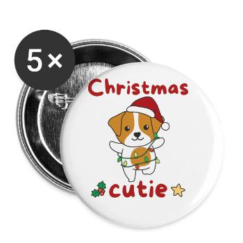 Jack Russell Weihnachten Hunde Christmas Cutie - Buttons groß 56 mm (5er Pack) - Weiß - Vorne