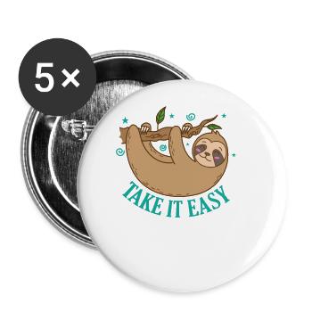 Take it Easy Sloth Lazy Nature - Buttons large 2.2''/56 mm (5-pack) - white - Front