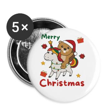 Weihnachts Einhorn Biber frohe Weihnachten Einhorn - Buttons groß 56 mm (5er Pack) - Weiß - Vorne