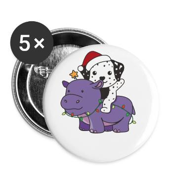 Christmas Hippo Dalmatians Merry Christmas - Buttons large 2.2''/56 mm (5-pack) - white - Front