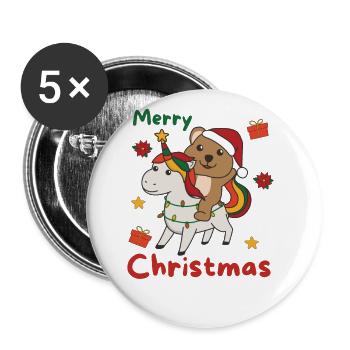 Licorne de Noël Quokka Joyeux Noël Licorne - Lot de 5 grands badges (56 mm) - blanc - Devant