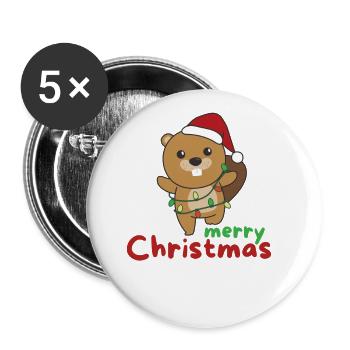 Biber fröhliche Weihnachten Winter Tiere Biber - Buttons groß 56 mm (5er Pack) - Weiß - Vorne