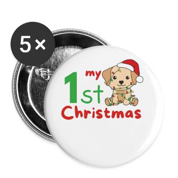 Labrador Christmas Dogs mon 1er Noël - Lot de 5 grands badges (56 mm) - blanc - Devant