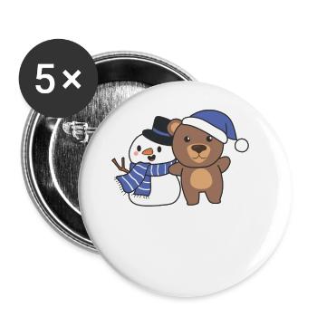 Bear with snowman in winter for Christmas - Buttons large 2.2''/56 mm (5-pack) - white - Front