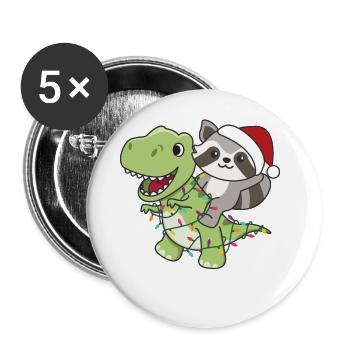 Raccoon Trex Christmas Snow Winter Animals - Buttons large 2.2''/56 mm (5-pack) - white - Front