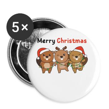 Beaver Christmas Animals Beavers Merry Christmas - Buttons large 2.2''/56 mm (5-pack) - white - Front