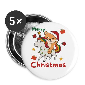 Christmas Shiba Inu Merry Christmas Unicorn - Buttons large 2.2''/56 mm (5-pack) - white - Front