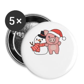 Pig with snowman in winter for Christmas - Buttons large 2.2''/56 mm (5-pack) - white - Front