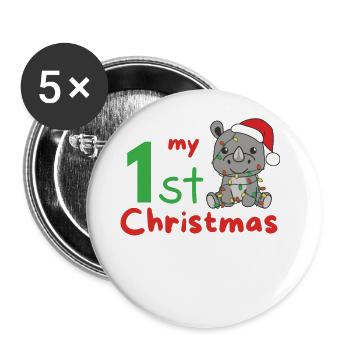 Nashorn Weihnachten Nashörner my 1st Christmas - Buttons groß 56 mm (5er Pack) - Weiß - Vorne